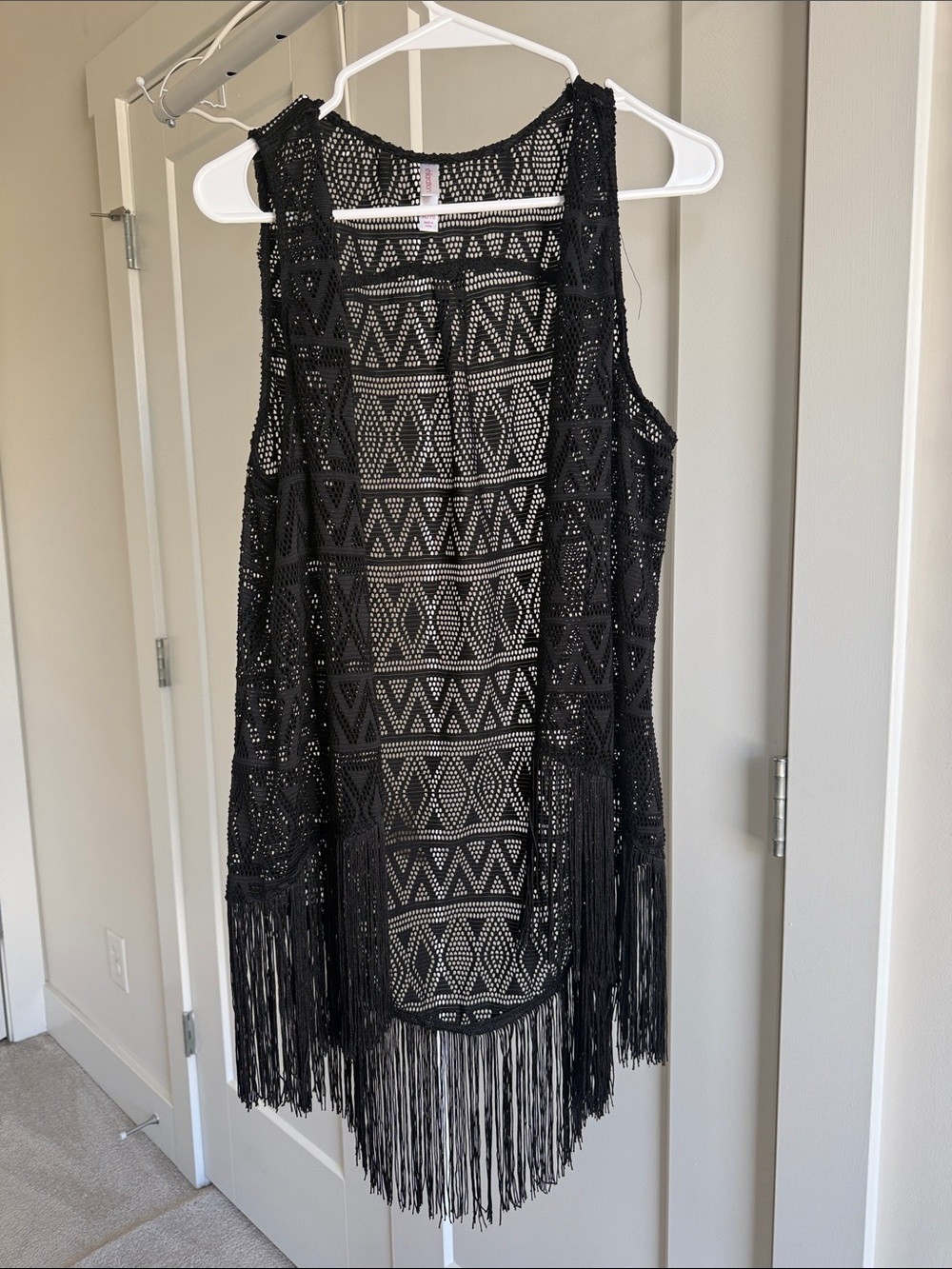 Xhilaration Black Crochet Fringe Swim Coverup